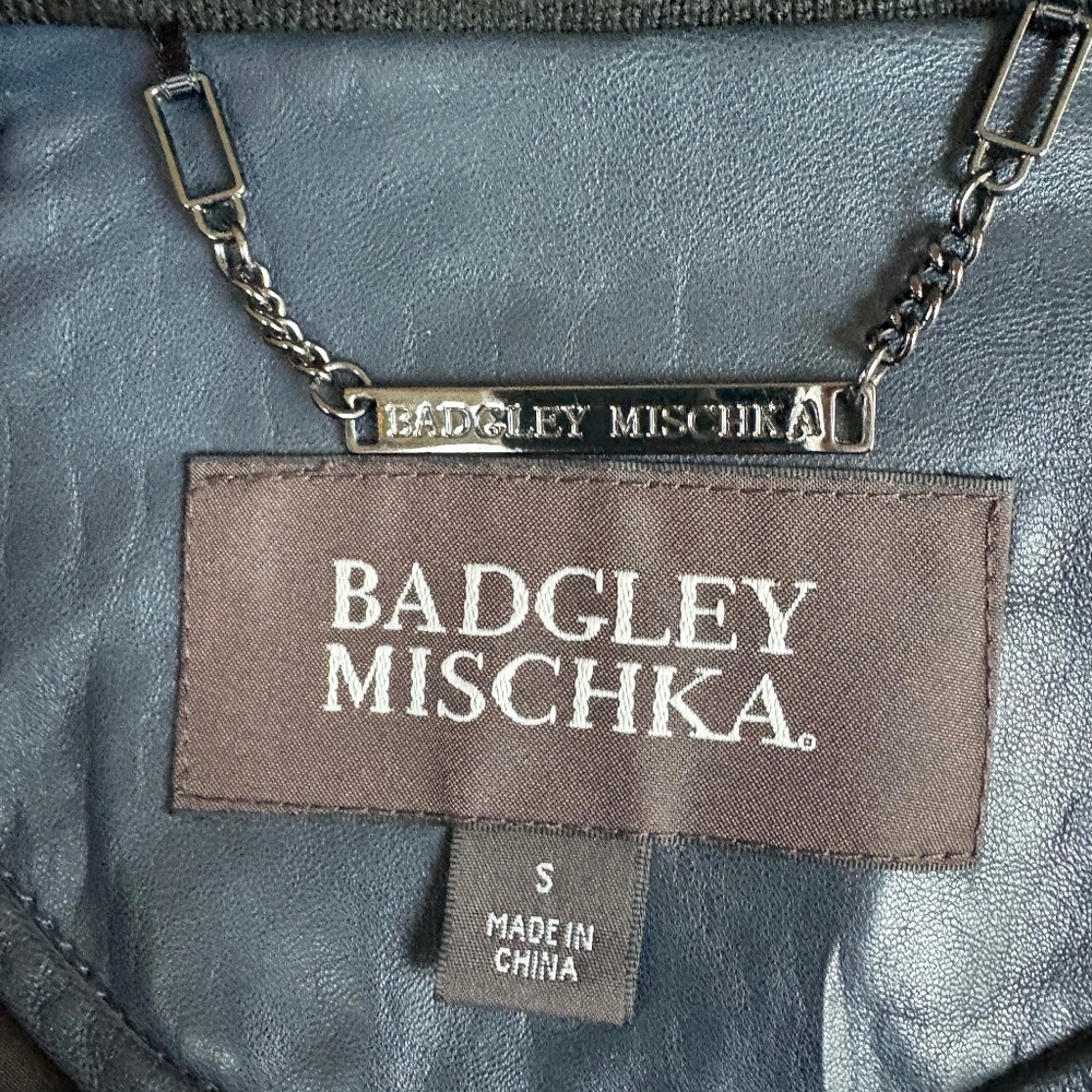 Badgley Mischka Navy Genuine Leather Moto Jacket Asymmetrical Size Small - Picture 7 of 7